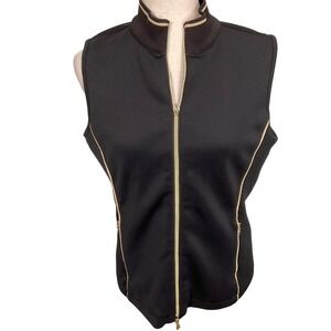 Greg Norman Vest Womens Small Black‎ Gold Zip Golf Mesh Activewear Equestrian